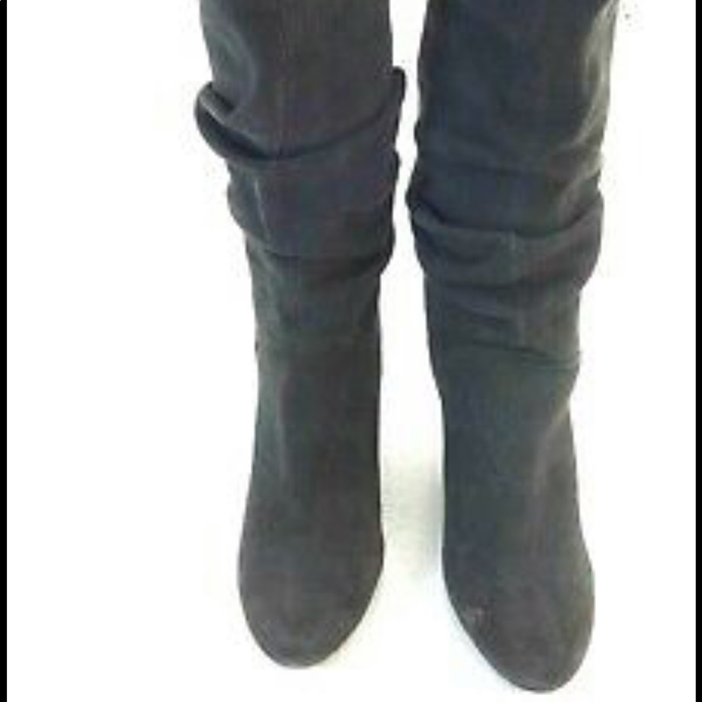Grey Suede Wedge Boots, Size 8